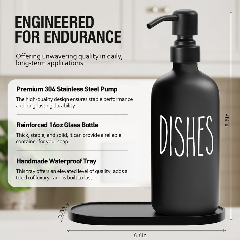 MOMEEMO Black Soap Dispenser Set, Contains Dish and Hand Soap Dispenser, Suitable for Kitchen Decor and Accessories. (Black) - Image 2